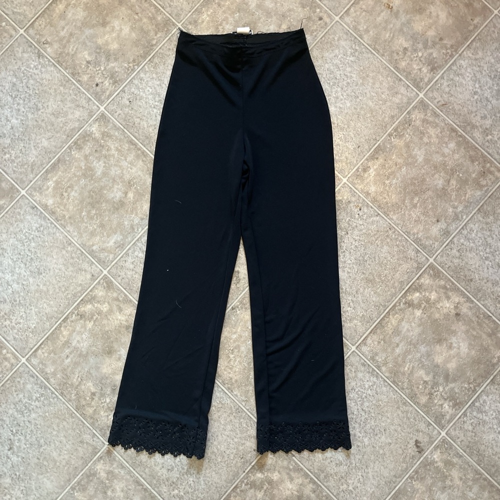 Vintage Black lace trimmed pants with elastic waistband